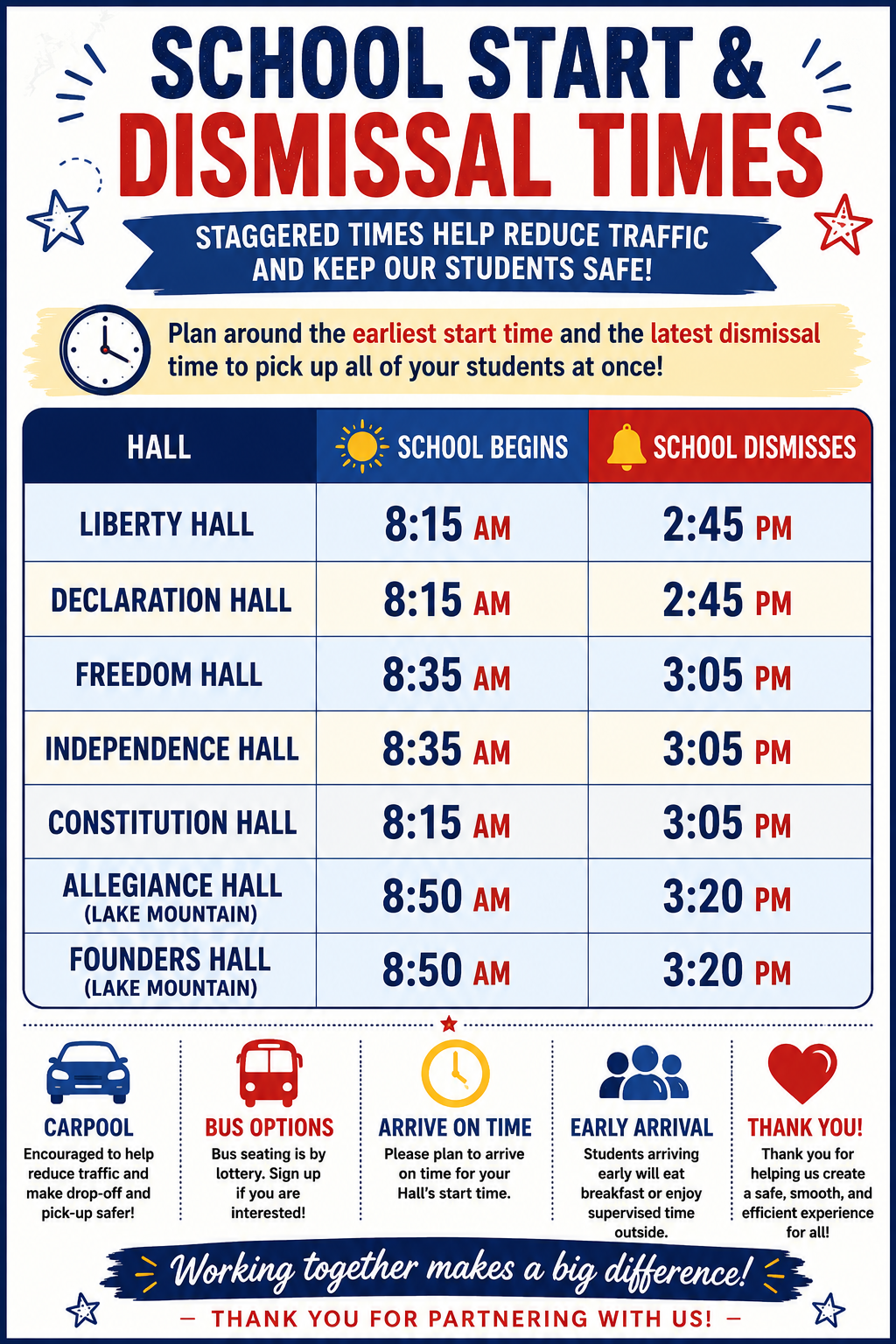 info page with bell schedule